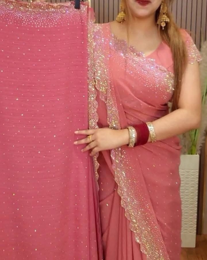 Indian White Gold Party Saree - Peach